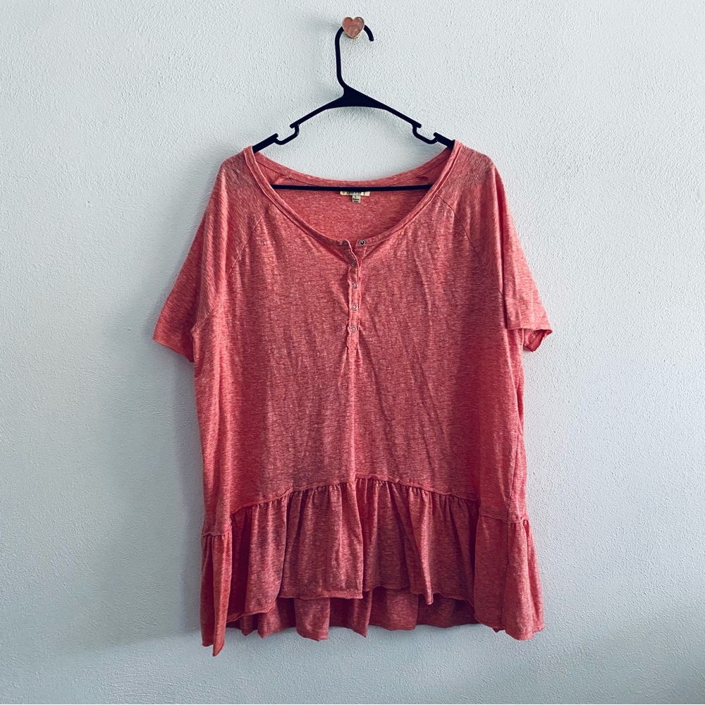 Kori pink ruffle button tee